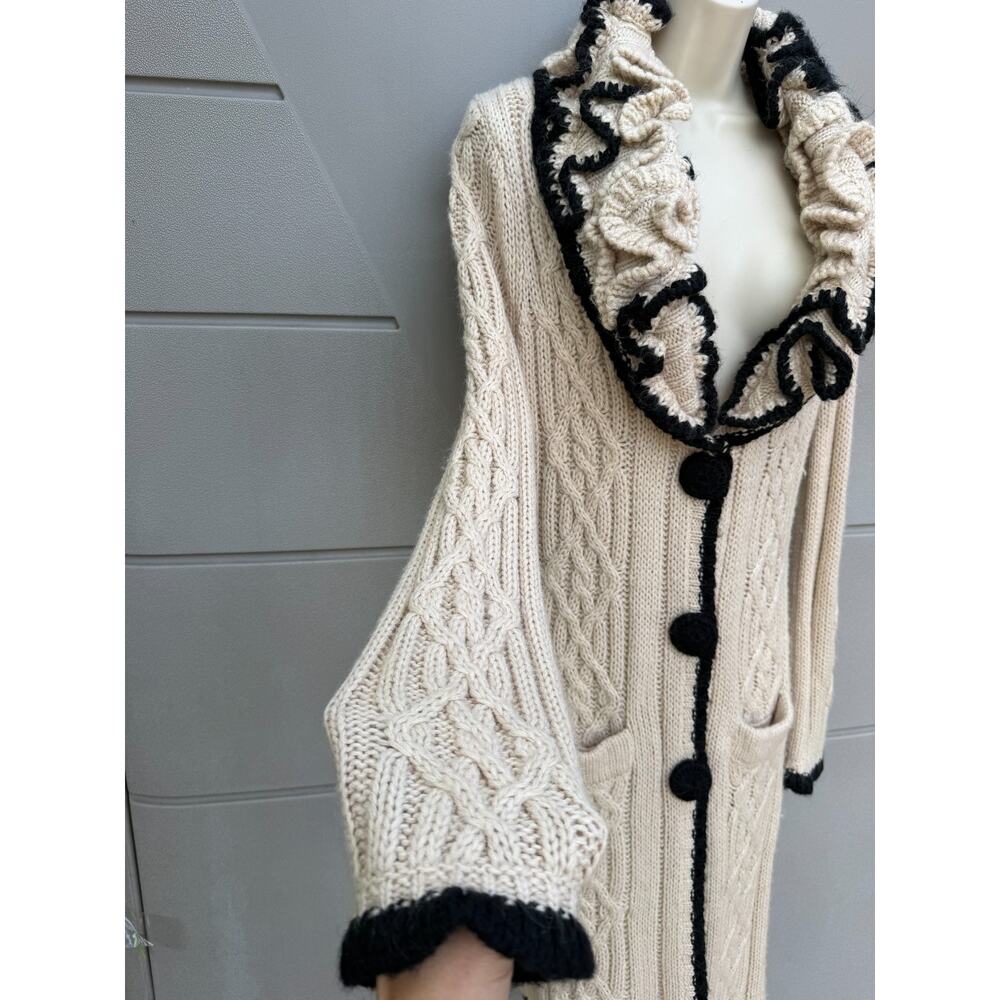 Y2K BCBGMAXAZRIA Mohair Blend Ruffle Duster Sweater Coat Sz M Victorian Artsy - Picture 6 of 14